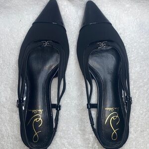 Sam Edelman Black Pointed Slingback Heels with Buckle Accent